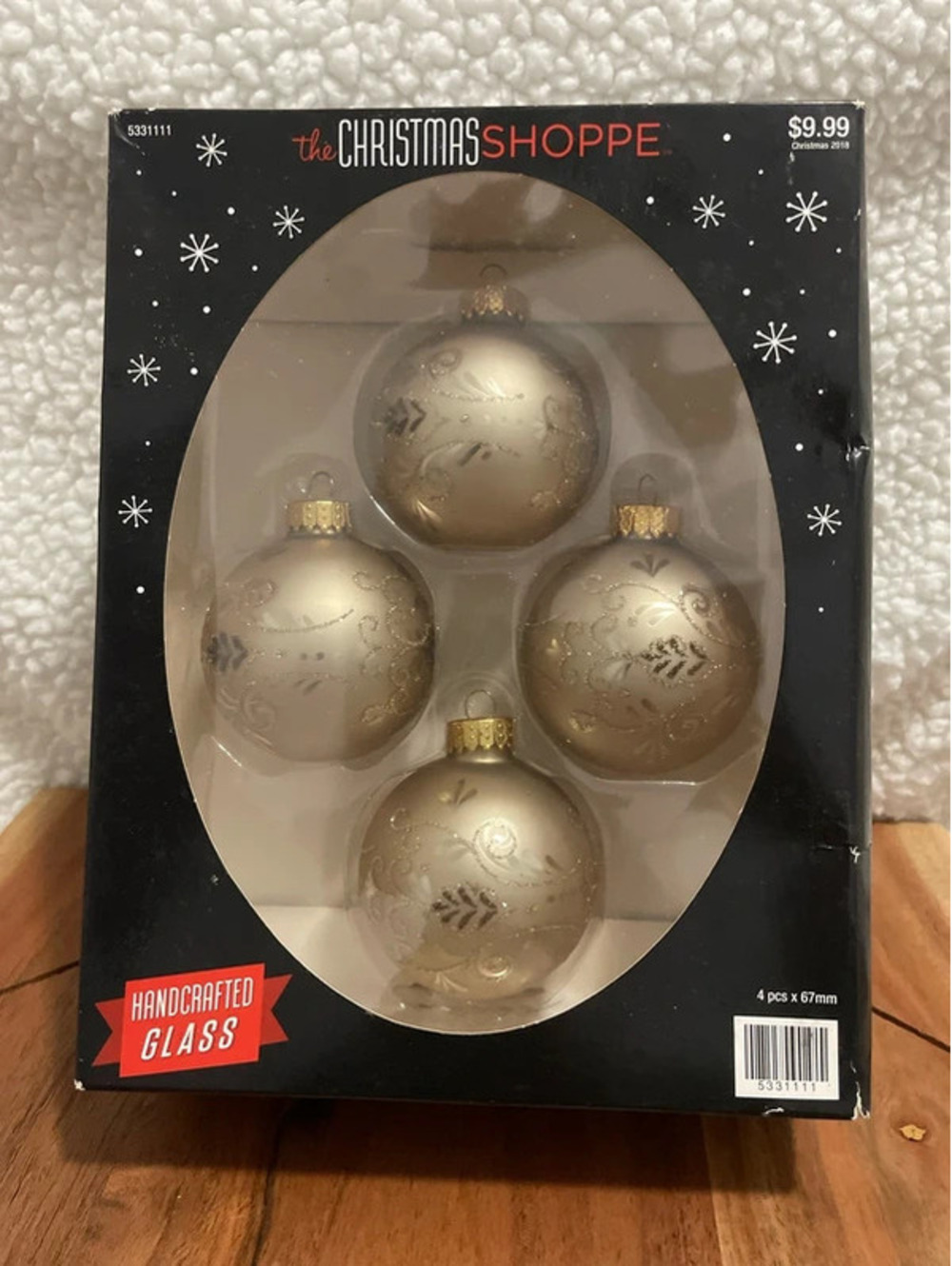 Four Gold Glass Christmas Ornaments